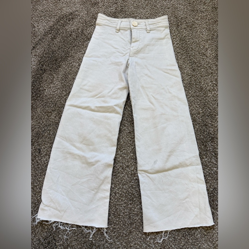 Zara straight marine wide leg beige/light blue jeans kids girls size 8